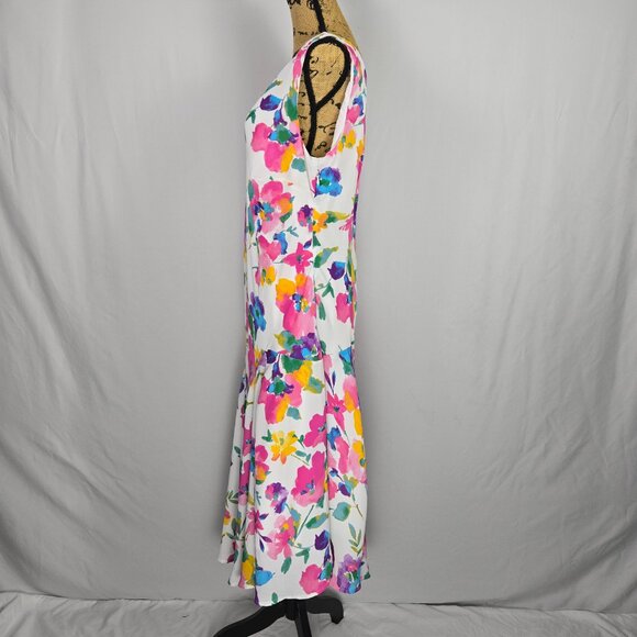 Jessica London Plus 18W White Floral Sleeveless Fit & Flare Dress V-Neck - Picture 2 of 12